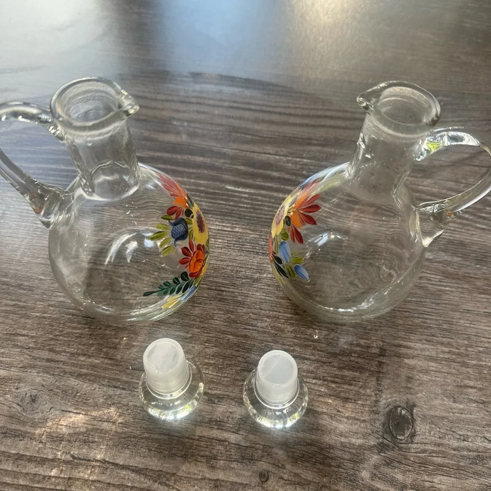 Hand-Painted Floral Glass Cruet Pair - Bright Multicolor
